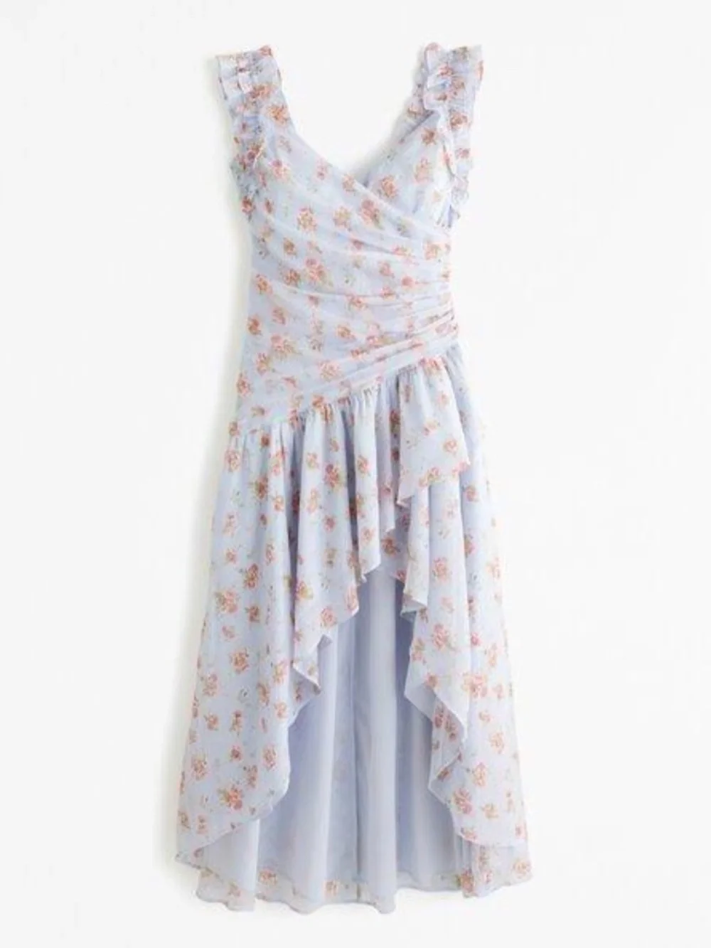 Abercrombie ruffle strap high-low maxi dress in blue floral